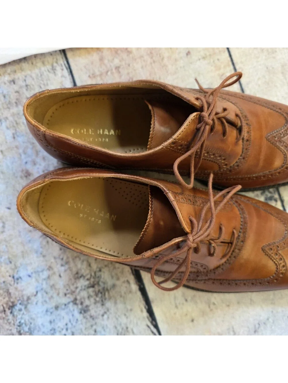 Cole Haan Shoes Williams British Tan Leather Wingtip Oxford Dress Size 12 Mens